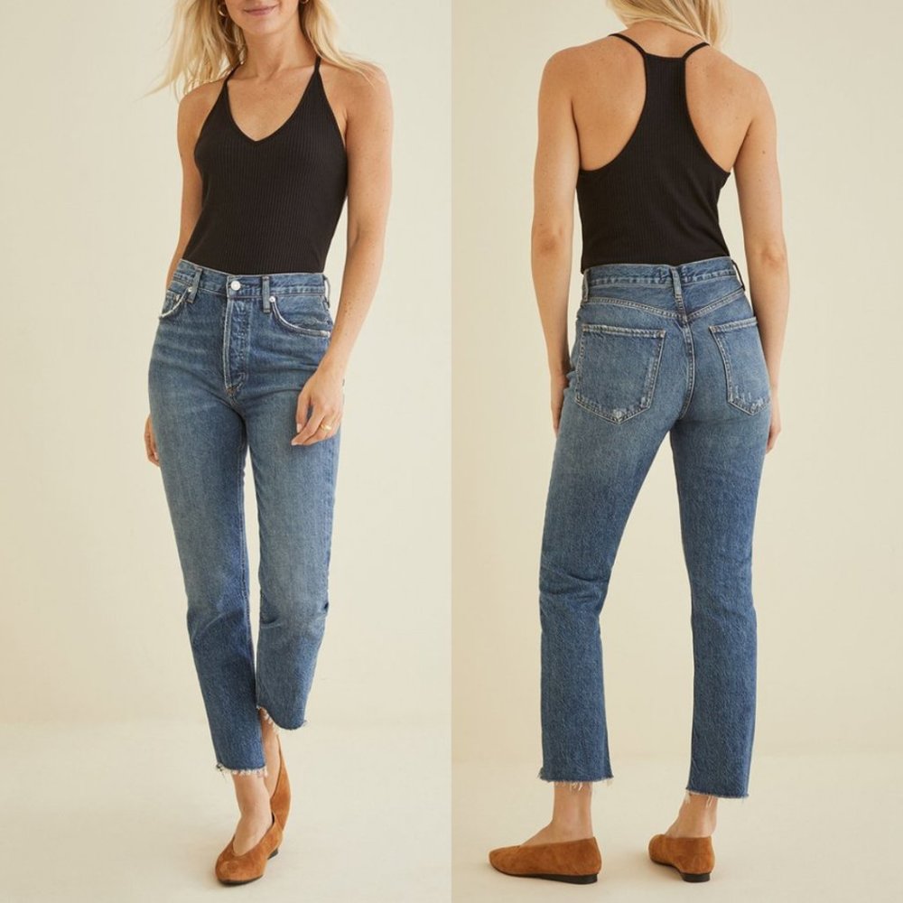 AGOLDE Riley High Rise Raw Hem Button Fly Jean